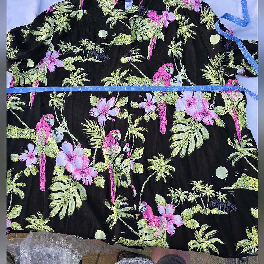 Pink‎ and Green Dress Shirt with Tropical Floral Pattern
